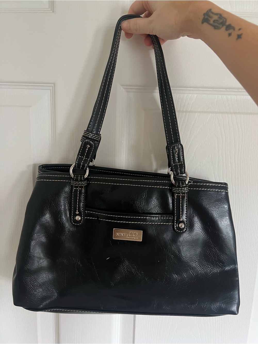 Nine & Co. Black Faux Leather Double-Handle Hobo